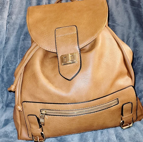 Bags | Nwot Faux Brown Lg Leather Backpack | Poshmark display picture 3